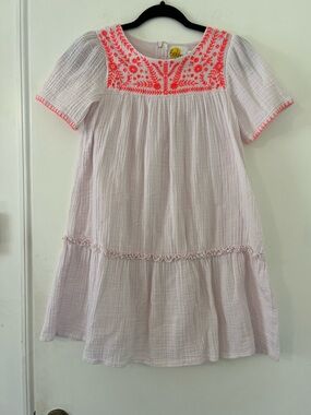 Boden Pink Dress with Neon Coral Embroidered Yoke size 11/12 years